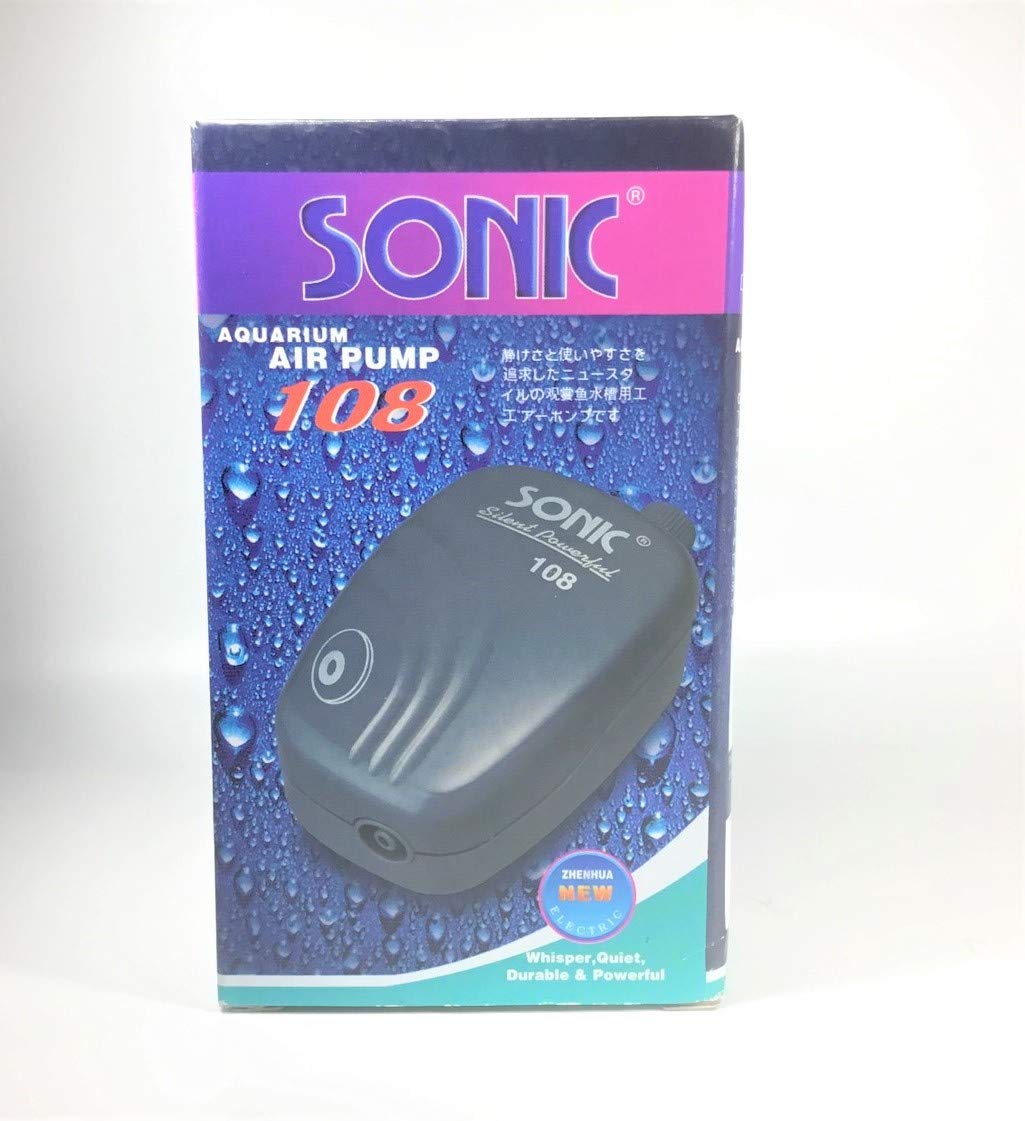 Sonic Aquarium Air Pump 108 AC 120V 60Hz - Ultra Quiet Oxygen Pump for Fish Tank, Hydroponics & Pond - Energy Efficient with Adjustable Airflow