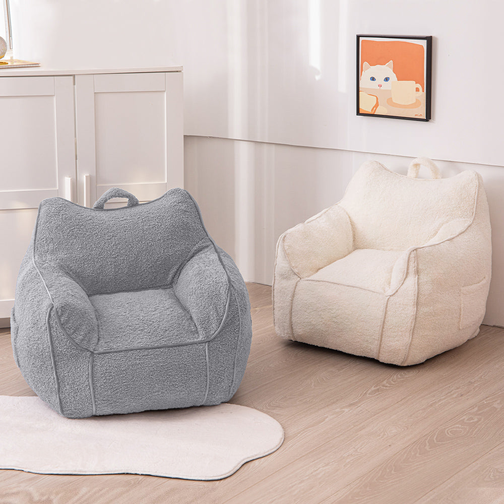 MAXYOYO Kids Sherpa Bean Bag Chair - Soft & Cozy Bean Bag Couch with Decorative Edges for Children's Room, Nursery or Playroom (Grey) - Perfect for Reading, Gaming & Relaxing