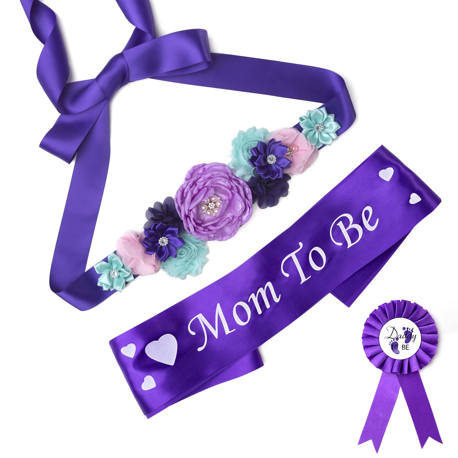 Mom to Be Sash & Corsage Pin Set - Baby Shower Decorations, Gender Reveal Party Supplies, Maternity Photo Props - Perfect for Pregnancy Announcements & Mommy-to-Be Gifts (Flower Belt for Maternity Dress)