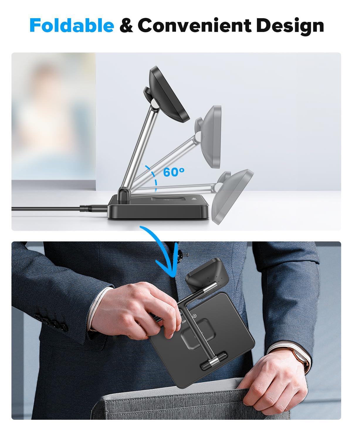DUMTERR 3-in-1 Foldable Wireless Charging Station with MagSafe for iPhone 16/15/14/13/12, Apple Watch Series & AirPods - Fast Magnetic Charger Stand with N52 Strong Magnet & Safety Protection | Perfect for Home, Office & Travel Use