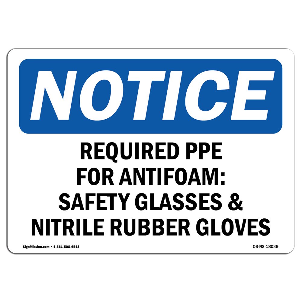 OSHA Notice Signs - Required PPE for Antifoam Safety Glasses | Durable Vinyl Label Decal | Workplace Safety Compliance for Business, Construction Sites & Warehouses | Made in USA | Perfect for OSHA Regulations & Hazard Awareness