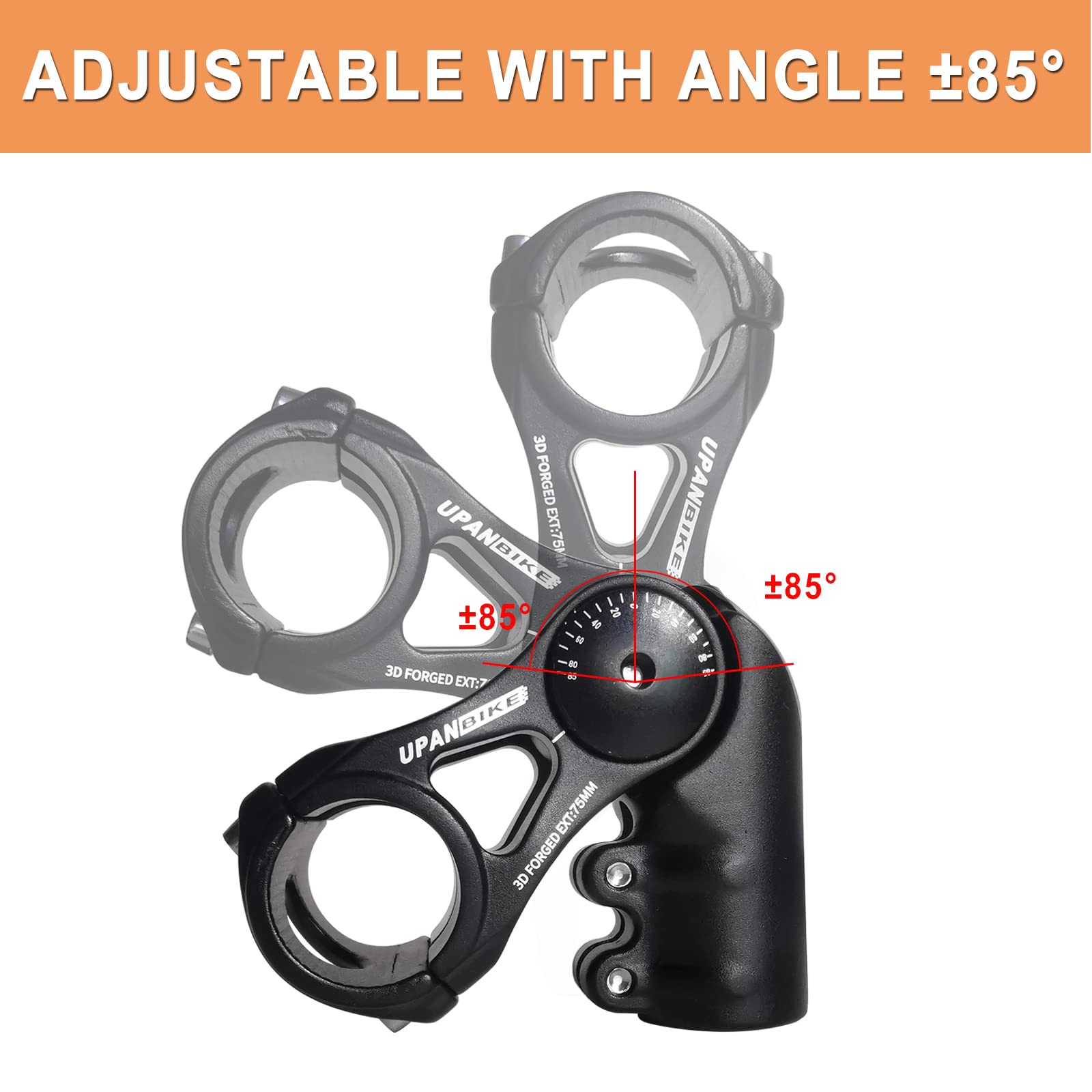 UPANBIKE Adjustable Bike Stem 31.8mm - 75mm/95mm/130mm Aluminum Alloy Handlebar Riser Extender for MTB, Road Bike, BMX - 130 Degree Angle for Comfortable Riding on Mountain Trails & Urban Commutes