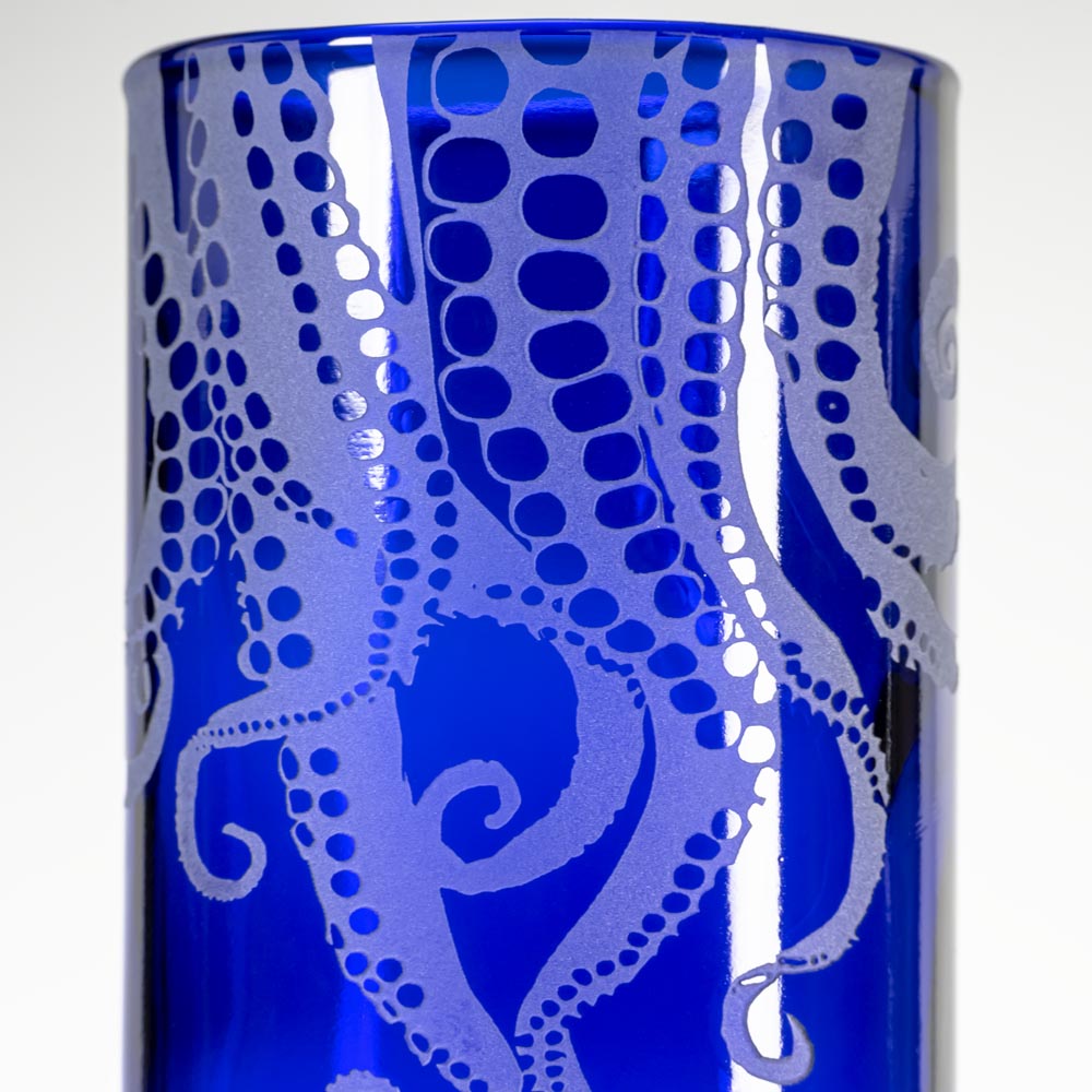 Upcycled Oscar Octopus 12oz Blue Reusable Tumbler Cup - Set of 2 | Eco-Friendly Coffee Mug for Home, Office & Travel | BPA-Free Insulated Drinkware for Hot & Cold Beverages