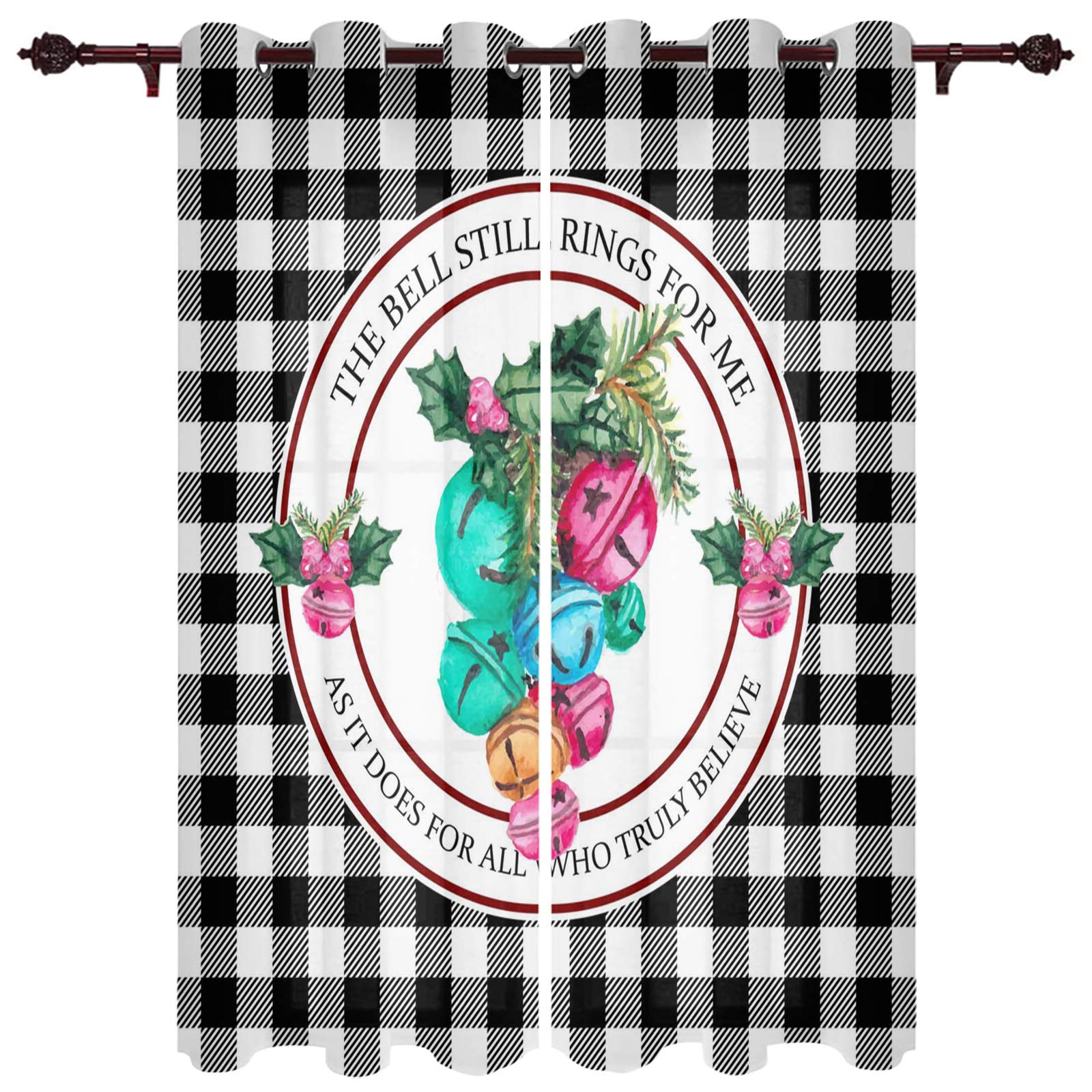 2-Piece Grommet Black & White Plaid Curtains - 104
