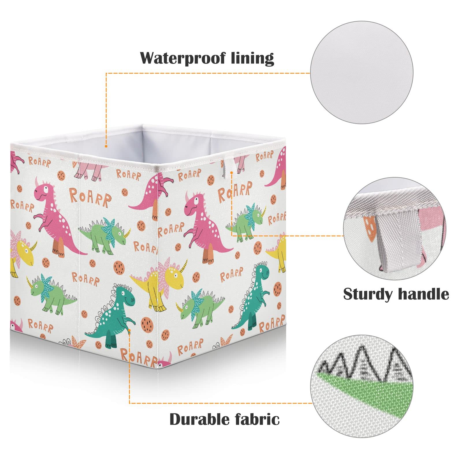 Bolaz Pink Green Yellow Dinosaur Storage Cubes - Foldable Fabric Bins for Kids Room, Closet & Toy Organization | Perfect for Nursery, Playroom & Home Decor