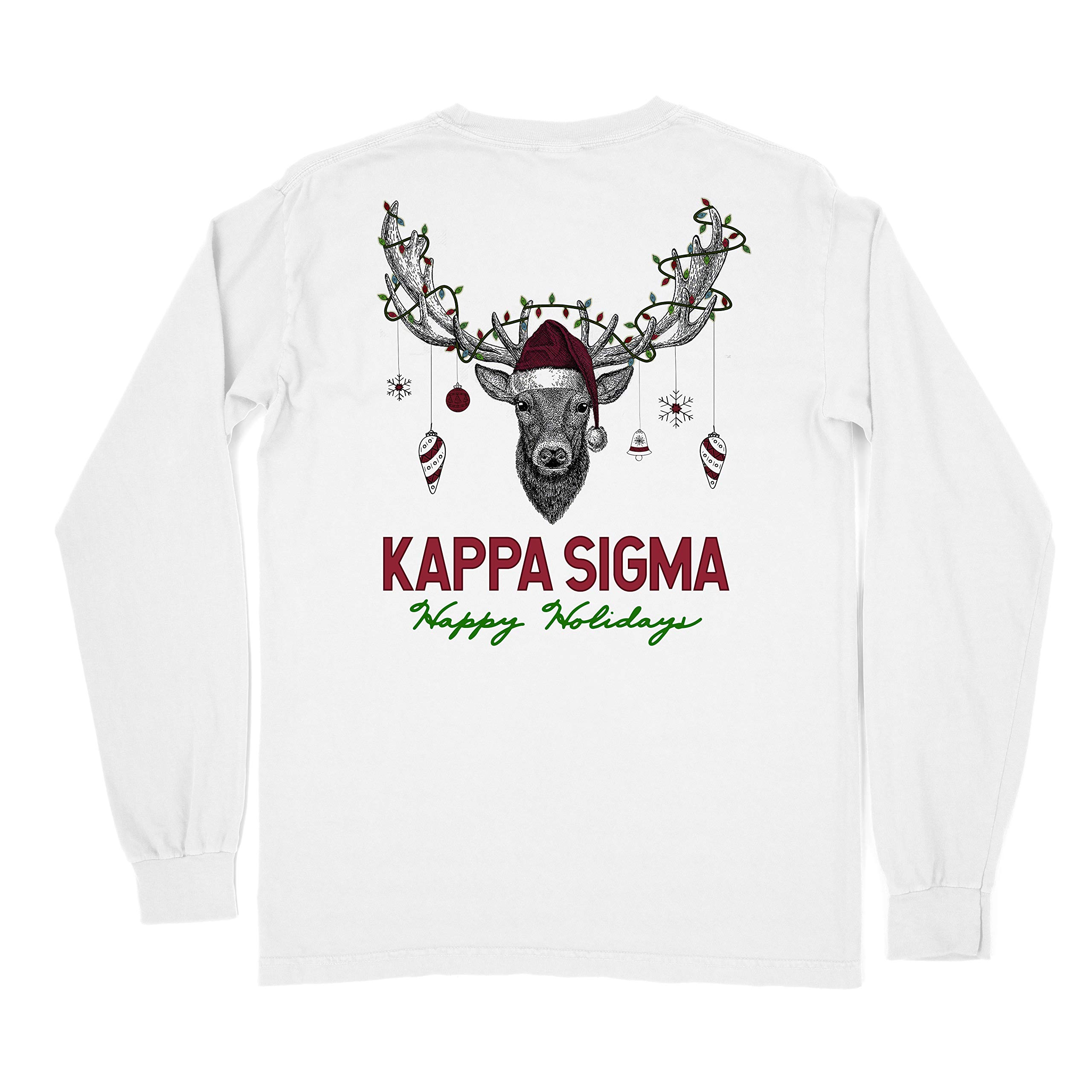 Kappa Sigma Fraternity Happy Holidays Comfort Colors Long Sleeve Shirt - Soft Cotton Crewneck Pullover for College Greek Life, Christmas Party & Winter Events