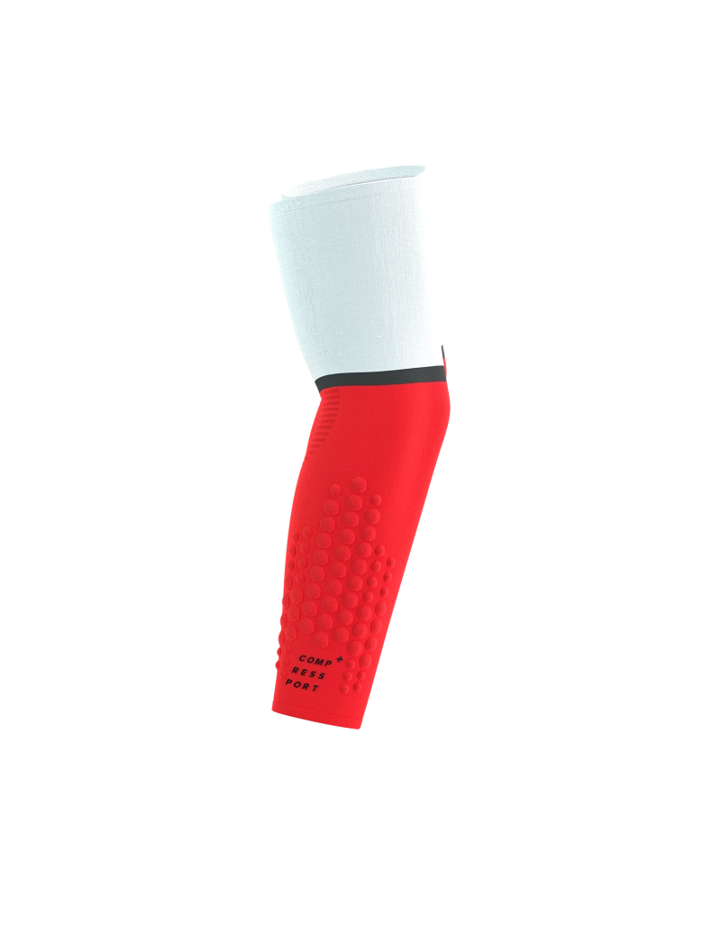 Compressport Unisex ArmForce Ultralight Running Arm Sleeves - White/Fluo Red - UV Protection & Muscle Support for Marathon, Cycling & Outdoor Sports