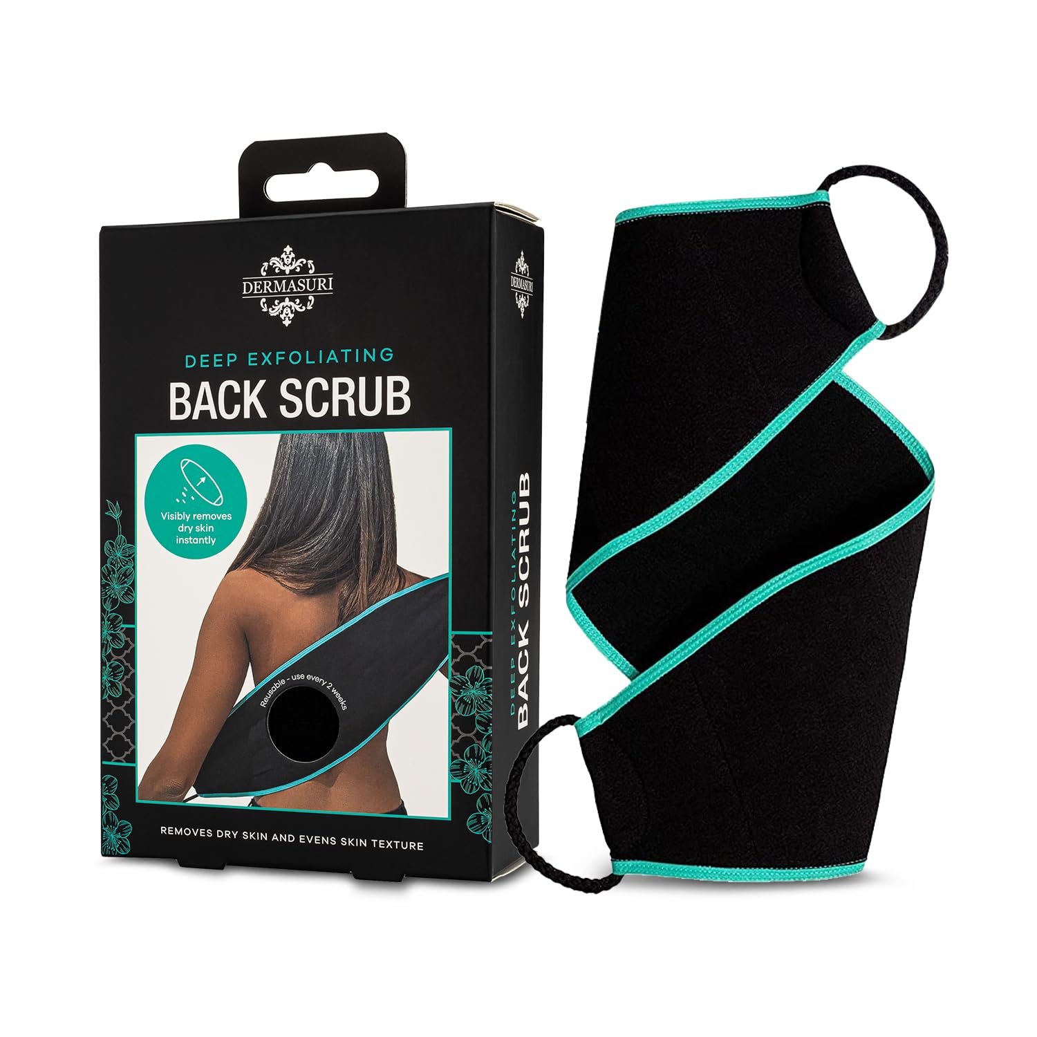 Dermasuri Deep Exfoliating Back Scrubber - Long Handle Body Scrubber for Shower & Bath - Exfoliating Tool for Smooth Skin - 27 Inch Back Brush with 8 Inch Wide Head - Perfect for Hard-to-Reach Areas & Deep Cleansing