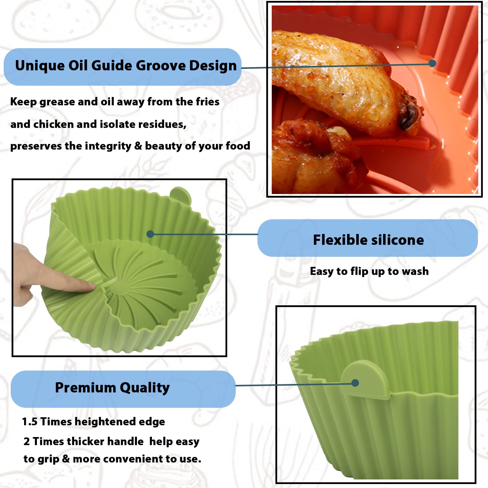 Non-Stick Reusable Silicone Air Fryer Liners - X-Large Green COSORI Air Fryer Basket Accessories for Healthy Cooking | Perfect for Roasting, Baking & Frying Chicken, Vegetables & More
