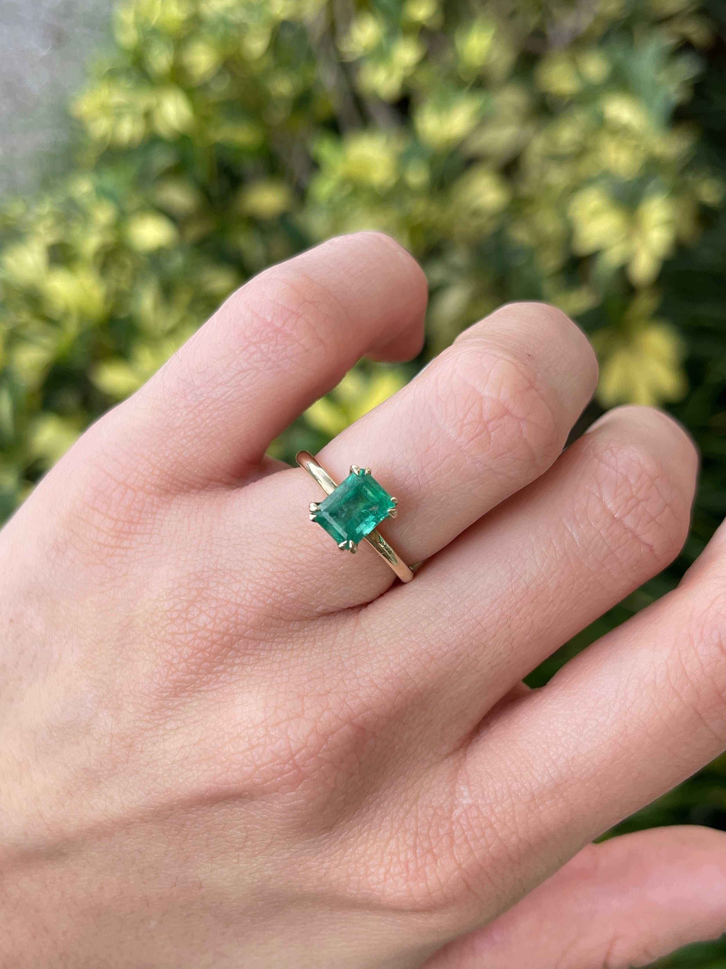 2.50ct 14K Gold Natural Medium Dark Green Emerald Cut Double Claw Prong Solitaire Right Hand Engagement Ring for Women - Perfect for Proposals, Anniversaries, and Special Occasions