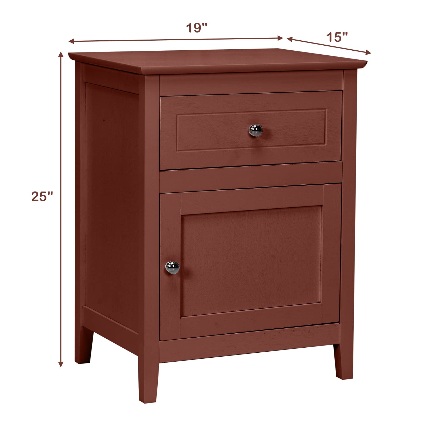Giantex Nightstand Set of 2, Solid Wood Bedside Tables with Drawer & Storage Cabinet, 4 Sturdy Wood Legs - Cherry Finish (15