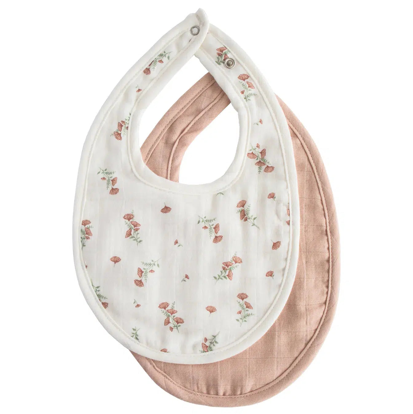 Mushie Organic Cotton Muslin Bibs 2 Pack - Blush & Pink Floral | Soft Baby Drool Bibs for Feeding, Teething & Messy Play | Eco-Friendly & Absorbent