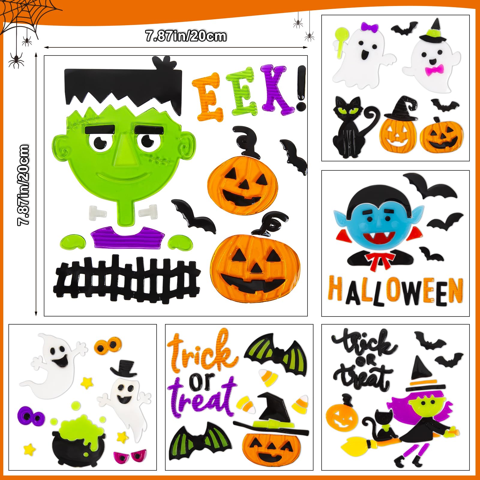 Halloween Window Clings Gel Stickers - Vampire, Zombie, Witch, Ghost, Black Cat & Bat Decor for Home Party, Glass & Window Decoration - Perfect for Halloween Party, Haunted House & Spooky Home Decor