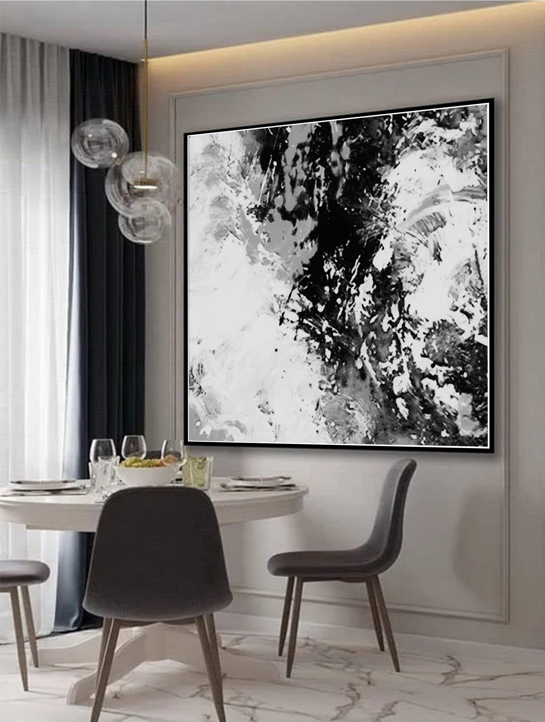 Modern Abstract Canvas Wall Art - Black White Gray Original Painting 50x50 Inches - Large Contemporary Home Decor for Living Room, Bedroom & Office