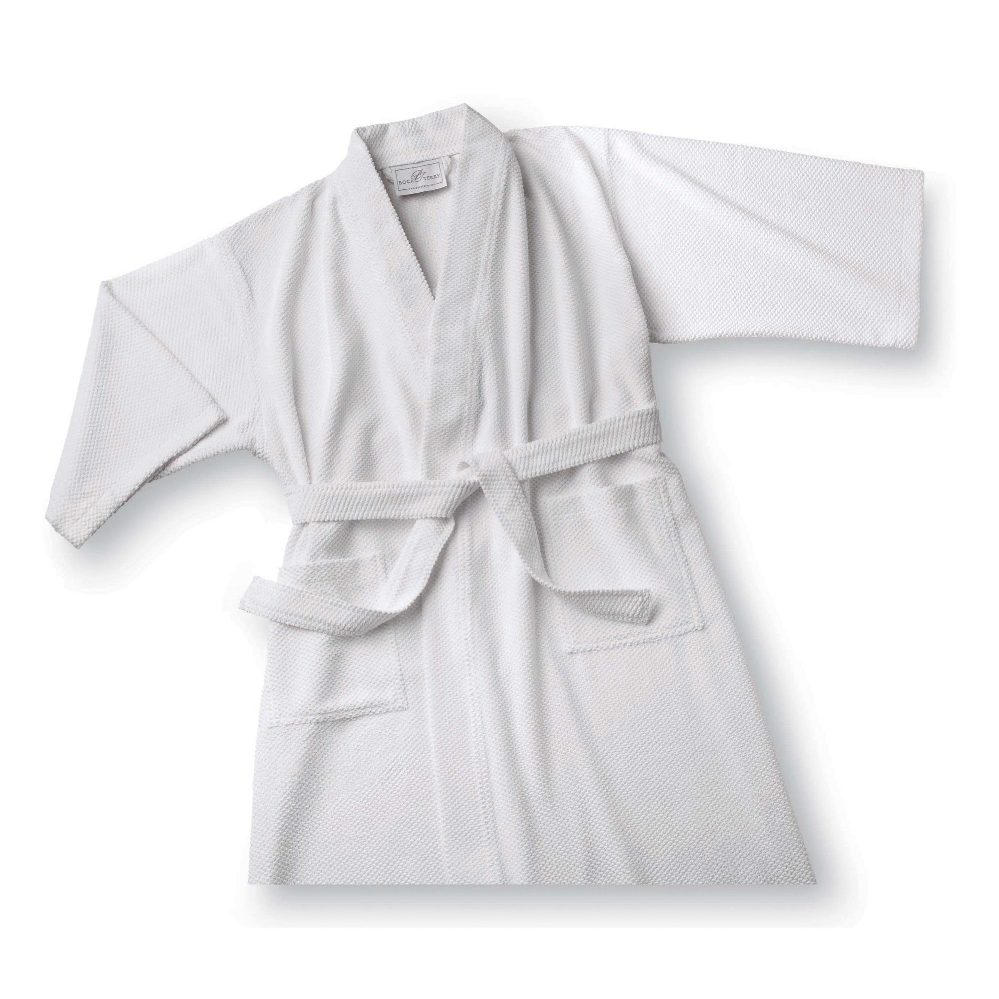 Boca Terry Robe - Soft MicroTec Pineapple Waffle Weave Bathrobe for Women & Men - White - One Size Fits Most - Perfect for Spa, Bathroom & Lounging at Home