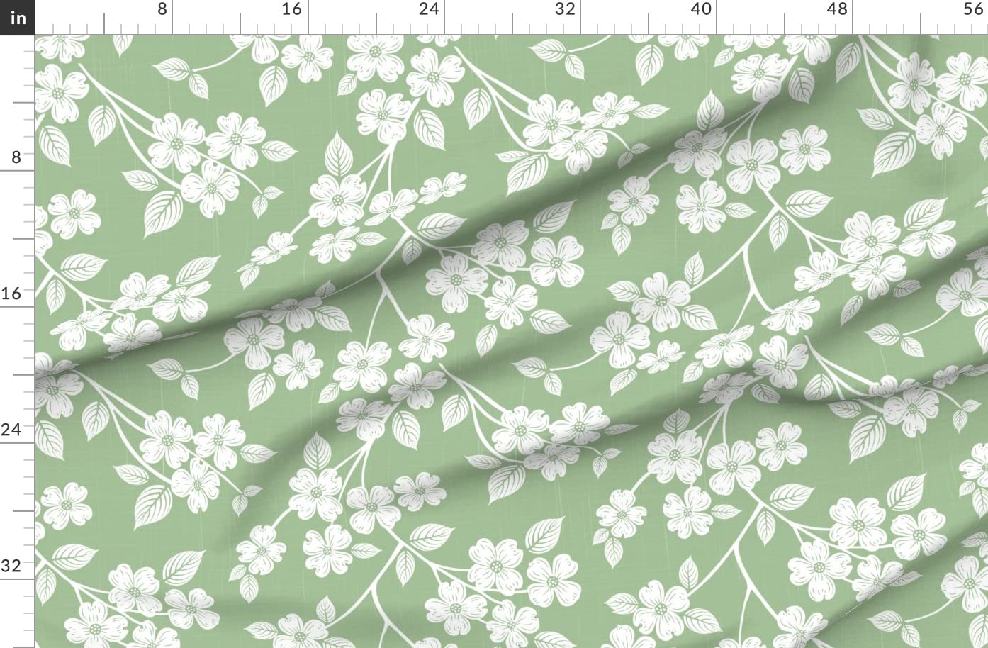 Spoonflower Dogwood Floral Print Fleece Fabric by The Yard - Sage Green Botanical Garden Design for Spring Decor, Sewing Blankets, Loungewear & No-Sew DIY Projects - Perfect for Home Decor, Baby Blankets, and Cozy Throw Pillows