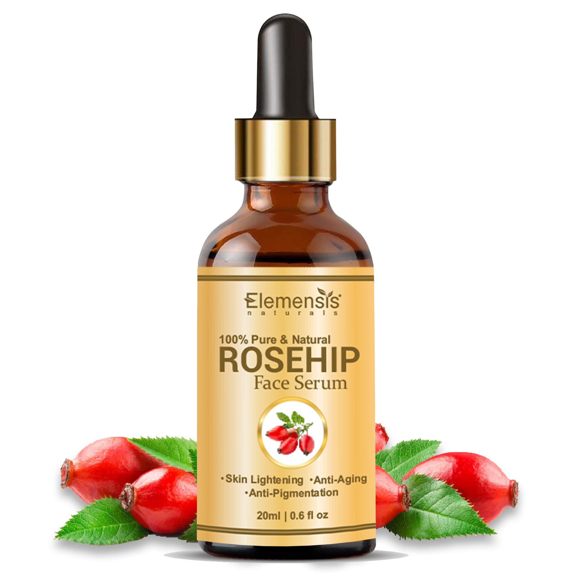 Elemensis Naturals Organic Rosehip Oil for Face - Anti-Aging Serum for Glowing & Brightening Skin, 20ml - Perfect for Night Routine & Dry Skin Care