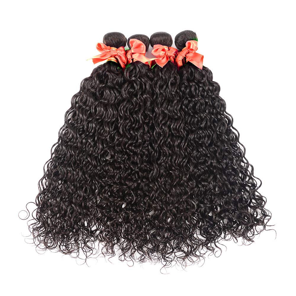 10A Grade Water Wave Human Hair Bundles - 4 Pcs Brazilian Deep Curly Wet & Wavy Hair Extensions (20/22/24/26 Inch) - Natural Black Color for Stunning Hairstyles | Perfect for Daily Wear, Parties & Special Occasions