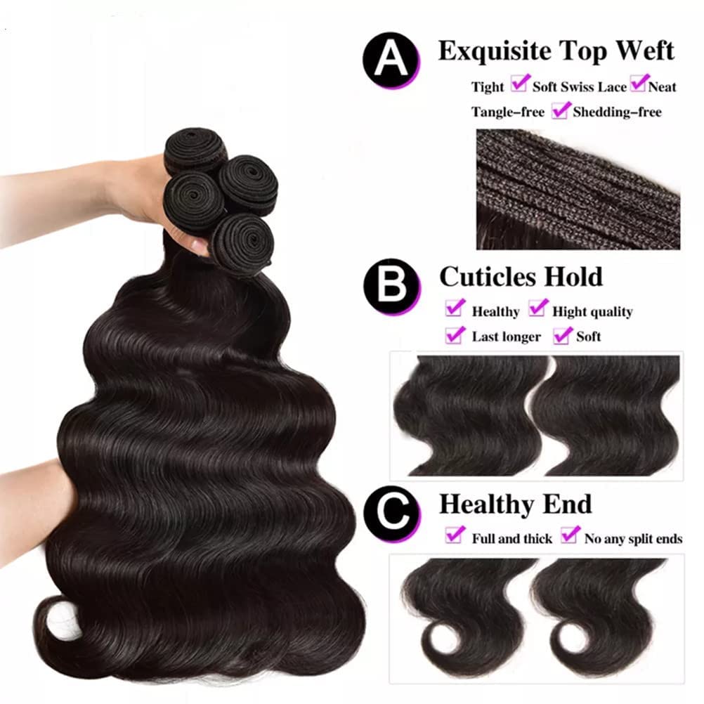 YISEA 12A Brazilian Virgin Human Hair Bundles - 4 Pack (18,16,14,12 Inches) 100% Unprocessed Body Wave Weave Extensions for Natural Look | Perfect for Salon Styling, Daily Wear & Special Occasions