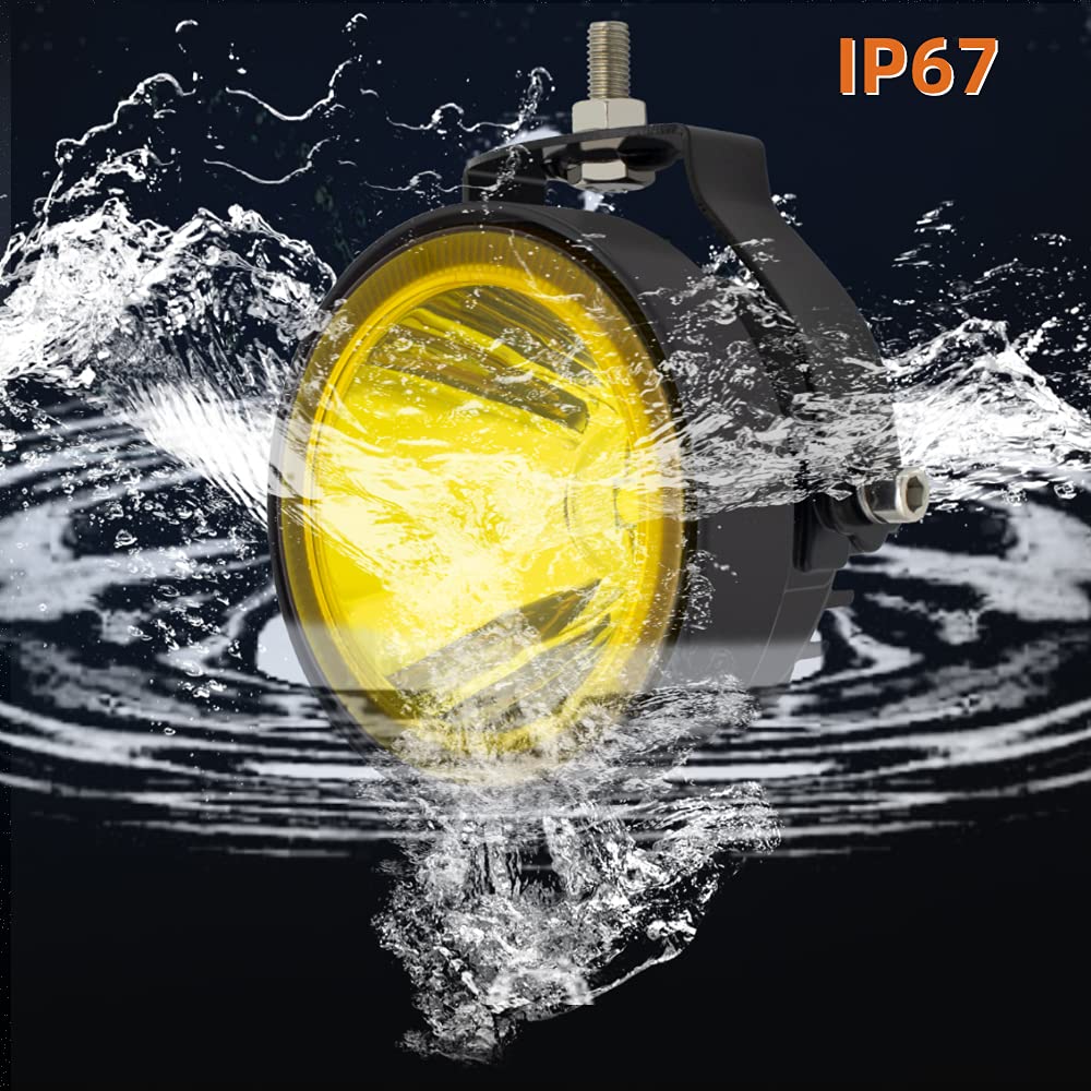 4 Inch Super Bright LED Pod Lights - Round Yellow Driving Fog Lights for Off-Road, ATV, UTV, SUV, Pickup, Truck, Motorcycle & Golf Cart | Waterproof Auxiliary Spot & Ditch Lights (2PCS) | Perfect for Night Driving, Adventure Off-Roading & Emergency Vehicle Lighting