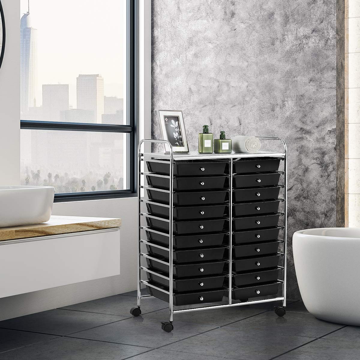 20-Drawer Rolling Storage Cart with Wheels - Multipurpose Organizer for Makeup, Tools, Paper & Crafts - Perfect for Office, Home, Classroom & School Use - Black (Great for Teachers, Artists & DIY Enthusiasts)