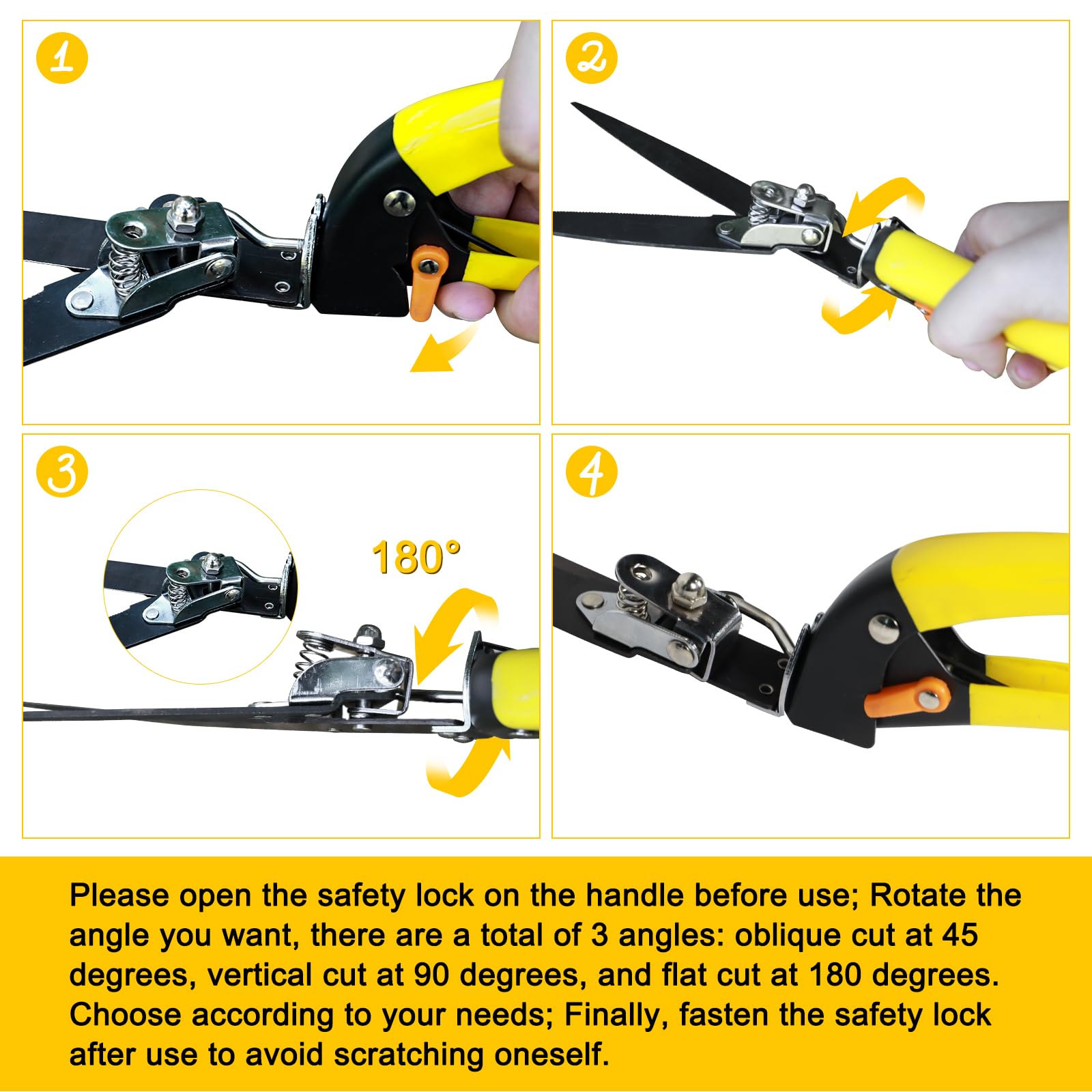 7.8'' Stainless Steel Grass Shears with 180° Swivel Blade - Ergonomic Handheld Lawn & Garden Scissors - Safety Lock Handle - Perfect for Trimming Edges, Shaping Hedges & Maintaining Pristine Yards