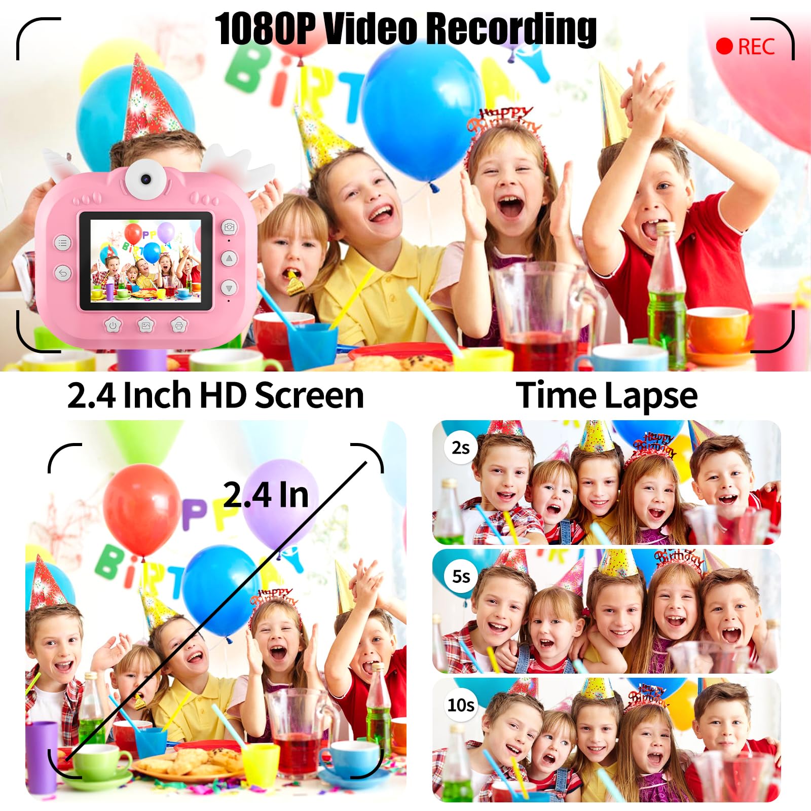 20MP Kids Digital Camera - Instant Print Selfie Video Toy Camera for Girls & Boys Ages 6-12 | Perfect Birthday Gift for Children's Parties, Travel & Outdoor Adventures