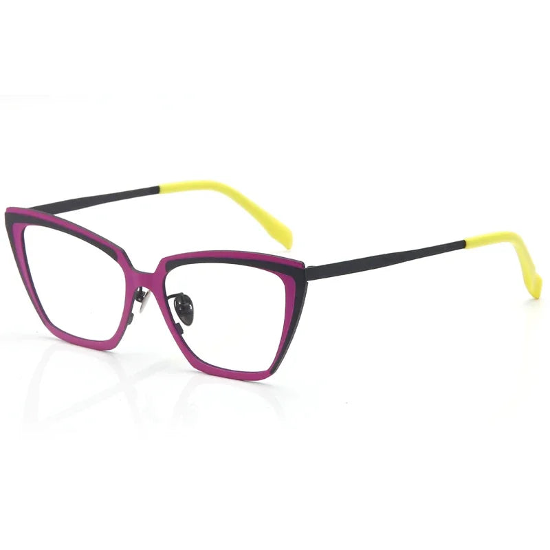 Stylish Unisex Full Rim Square Cat Eye Glasses - Lightweight Titanium Acetate Frame (Model 455617) | Perfect for Work, Reading & Fashion Statement