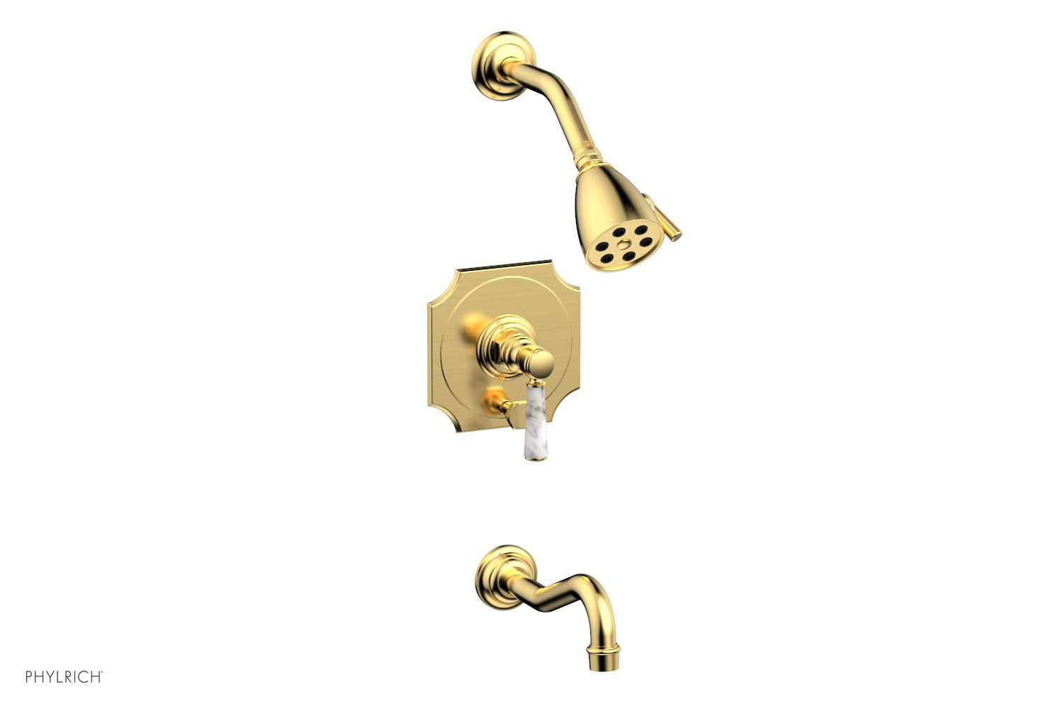 HENRI Pressure Balance Tub and Shower Faucet Set - White Marble Lever Handle 161 31 for Bathroom & Shower Installation | Modern Matte Finish Waterfall Spout
