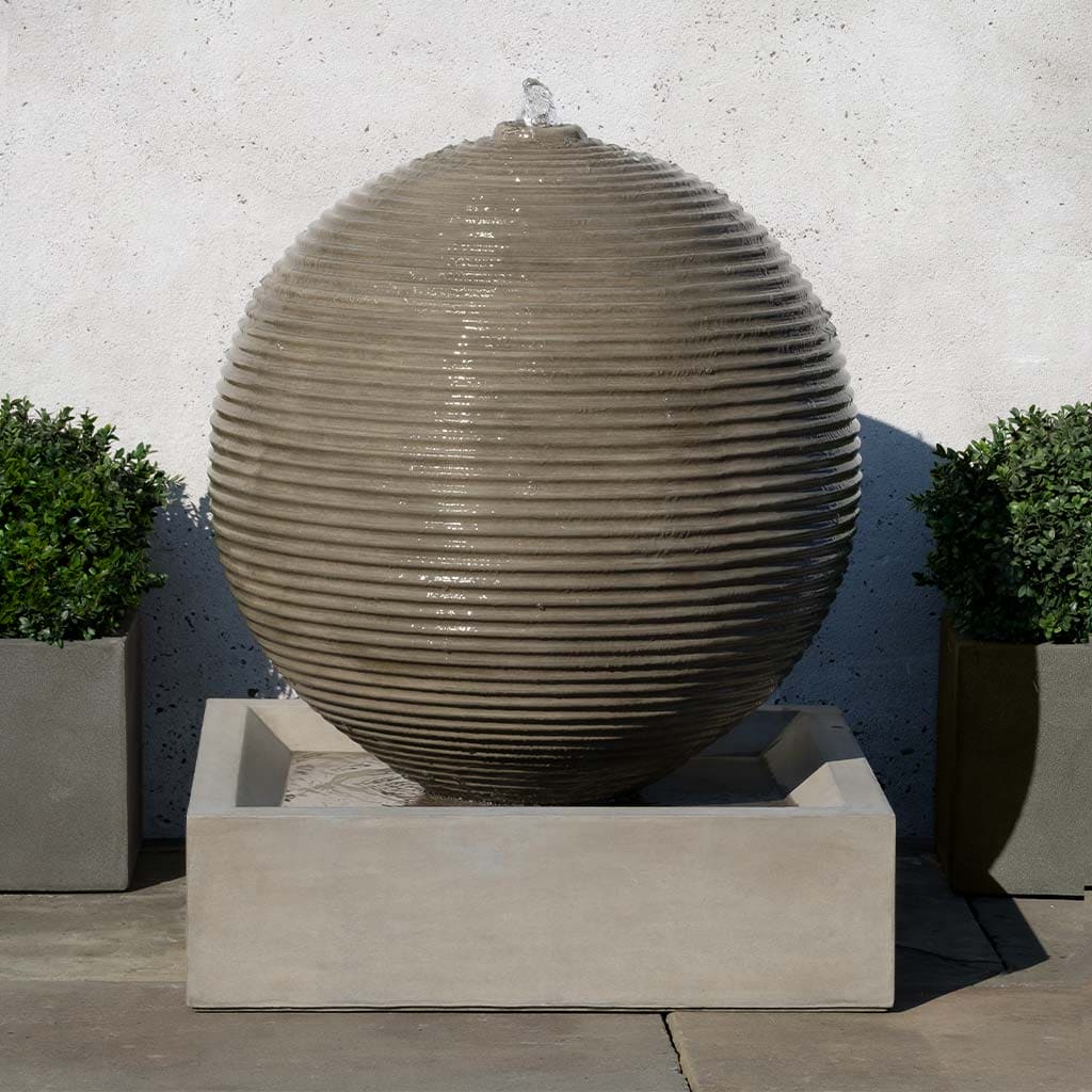 Campania International Ribbed Sphere Fountain - Elegant Outdoor Water Feature for Garden, Patio, and Landscape Decor