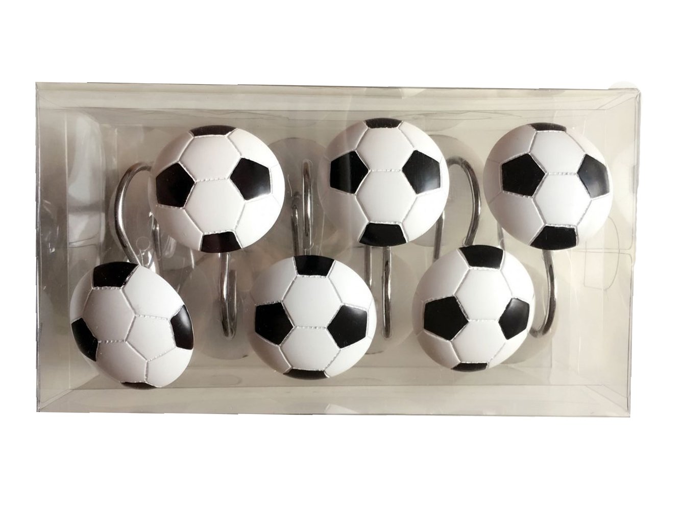 12 Pack Soccer Shower Curtain Hooks - Decorative Football Theme Bathroom Accessories for Sports Fans - Perfect for Kids Room, Game Day Decor & Soccer Themed Bathrooms