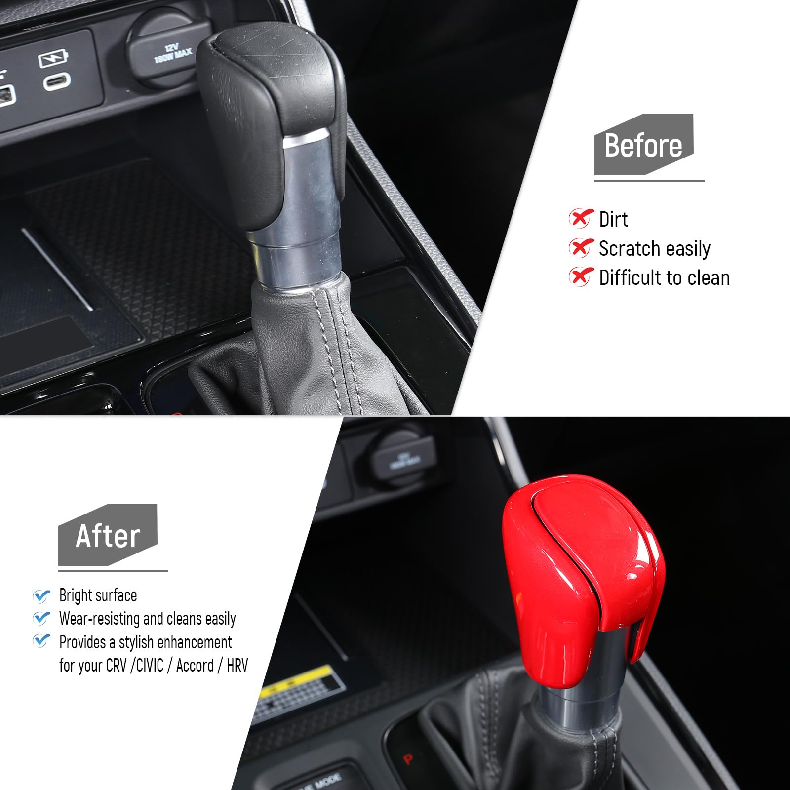 2022-2025 Honda Civic Gear Shift Knob Cover | CRV 2023-2025 Interior Protector | Accord 2018-2025 Automatic Transmission CVT Boots | Red Car Accessories | Perfect for Daily Driving & Car Interior Upgrade