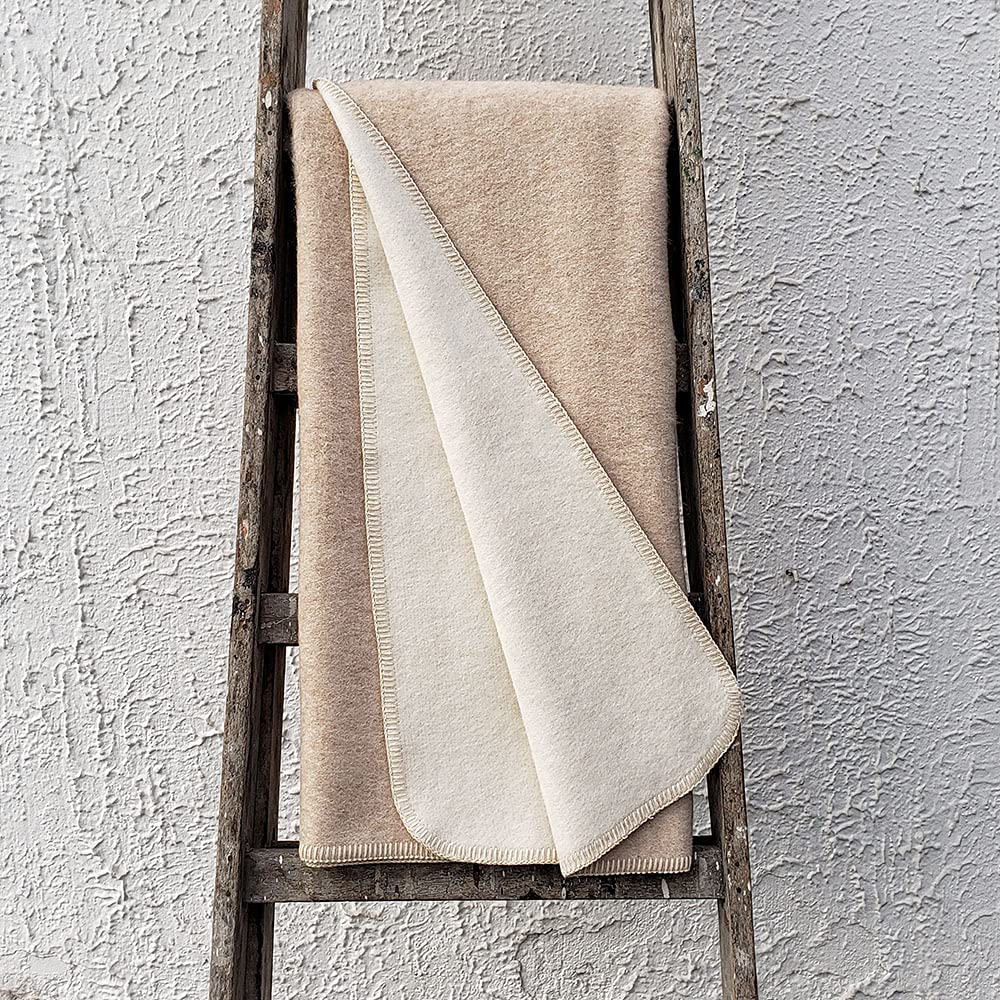 Premium 100% Natural Alpaca Wool & Cotton Blanket - Undyed Eco-Friendly Warm Thick Reversible Bicolor Design 80
