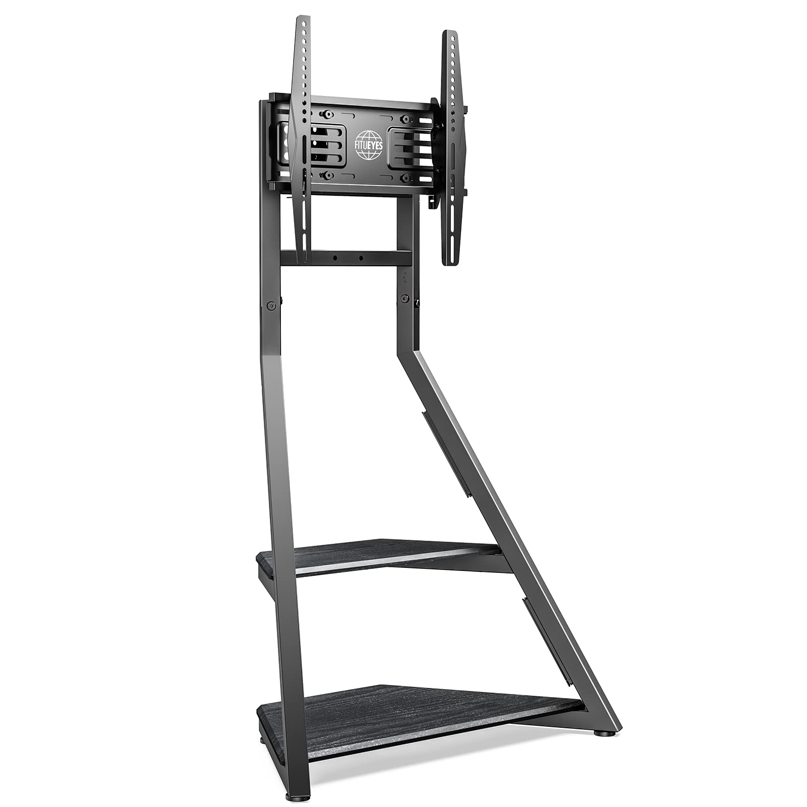 FITUEYES Adjustable Corner TV Stand with Wheels - 2 Shelves for 32-65 Inch TVs, Height Adjustable (946-1076mm), 40KG Capacity, ±15° Swivel - Perfect for Living Room, Bedroom & Office Use