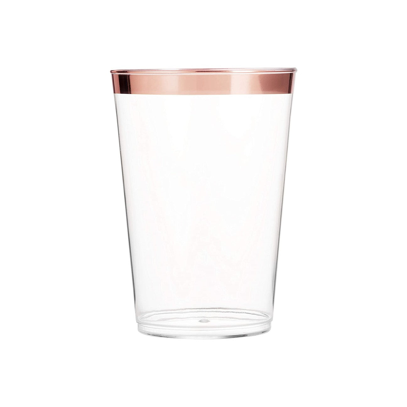 10 Oz Clear Plastic Tumblers with Rose Gold Rim - Shatterproof Party Cups for Weddings, Bridal Showers, and Outdoor Events