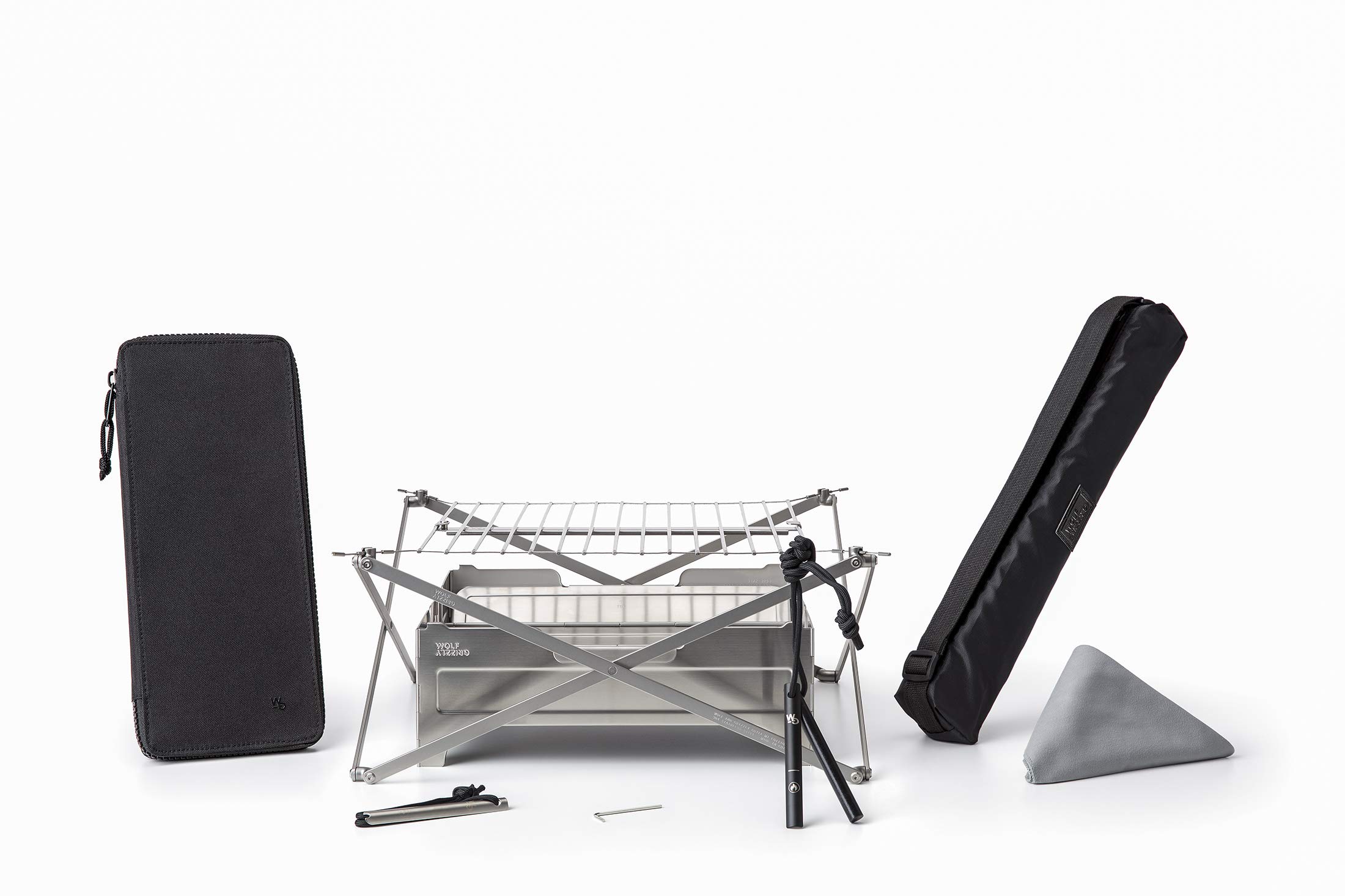 Wolf and Grizzly Campfire Trio - Portable Fire Pit with Folding Grill & Ferro Rod | Compact Camping Cooking Kit for Backpacking, Picnics & Outdoor Adventures | Perfect for Roasting Marshmallows, Grilling Burgers & Campfire Cooking