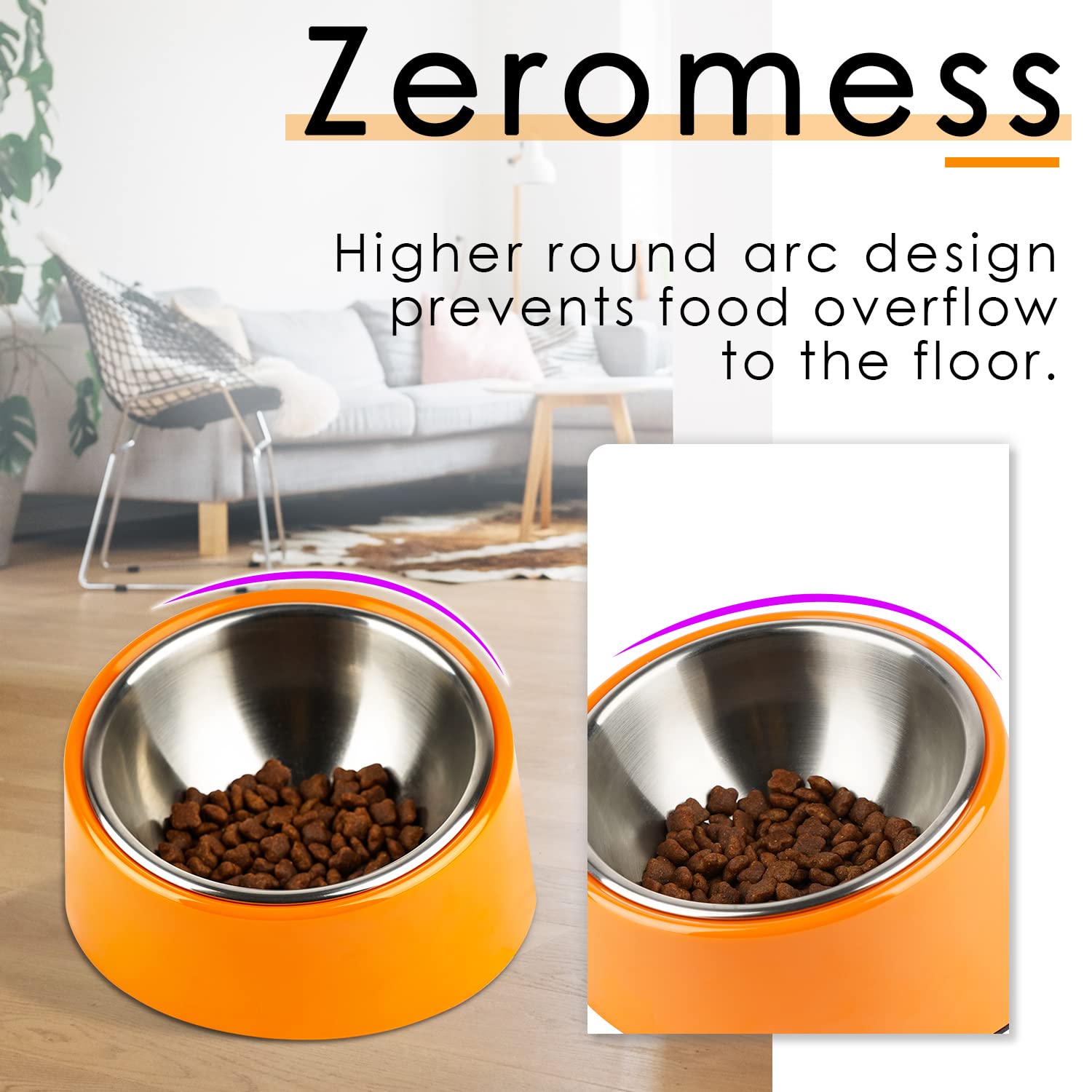 15° Slanted Dog Bowl - Non-Slip, Mess-Free Tilted Pet Food Dish for Bulldogs & Cats | 1 Cup Capacity | Bright Orange | Perfect for Easy Feeding & Reducing Neck Strain