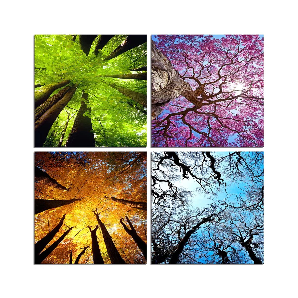 Modern Canvas Wall Art - 4 Panels Landscape Painting for Living Room & Bedroom Decor (24x24in) - Perfect for Seasonal Home Styling