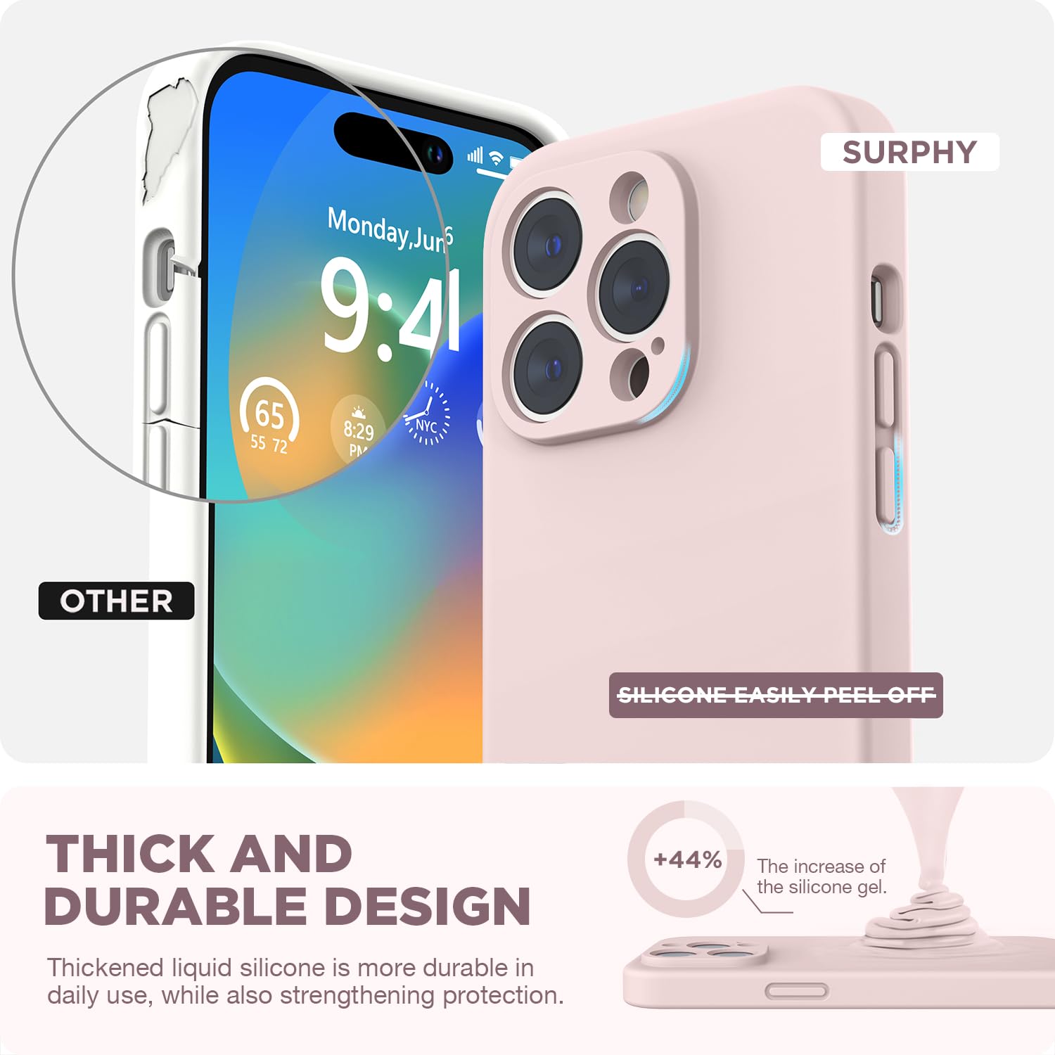 Premium Liquid Silicone Phone Case for iPhone 14 Pro (6.1 inch 2022 Model) - Soft Gel Rubber Cover with Camera Protection & Microfiber Lining - Pink | Slim Protective Case for Everyday Use, Work & Travel