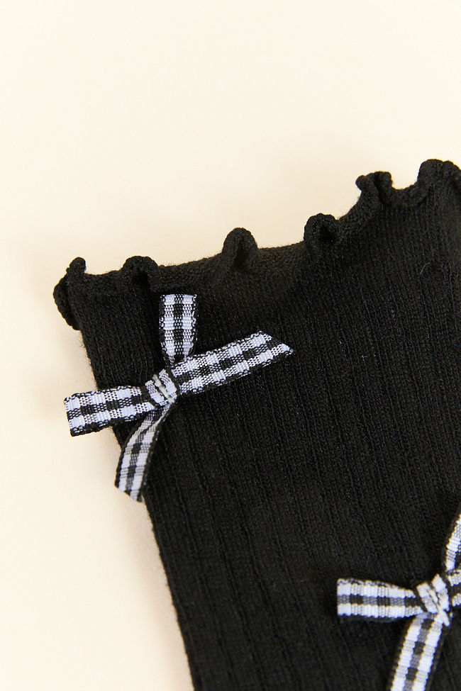 Black and White Gingham Bow Socks for Women - Cute Ankle Socks with Bowknot Detail - Perfect for Casual Wear, Gifts, and Everyday Fashion