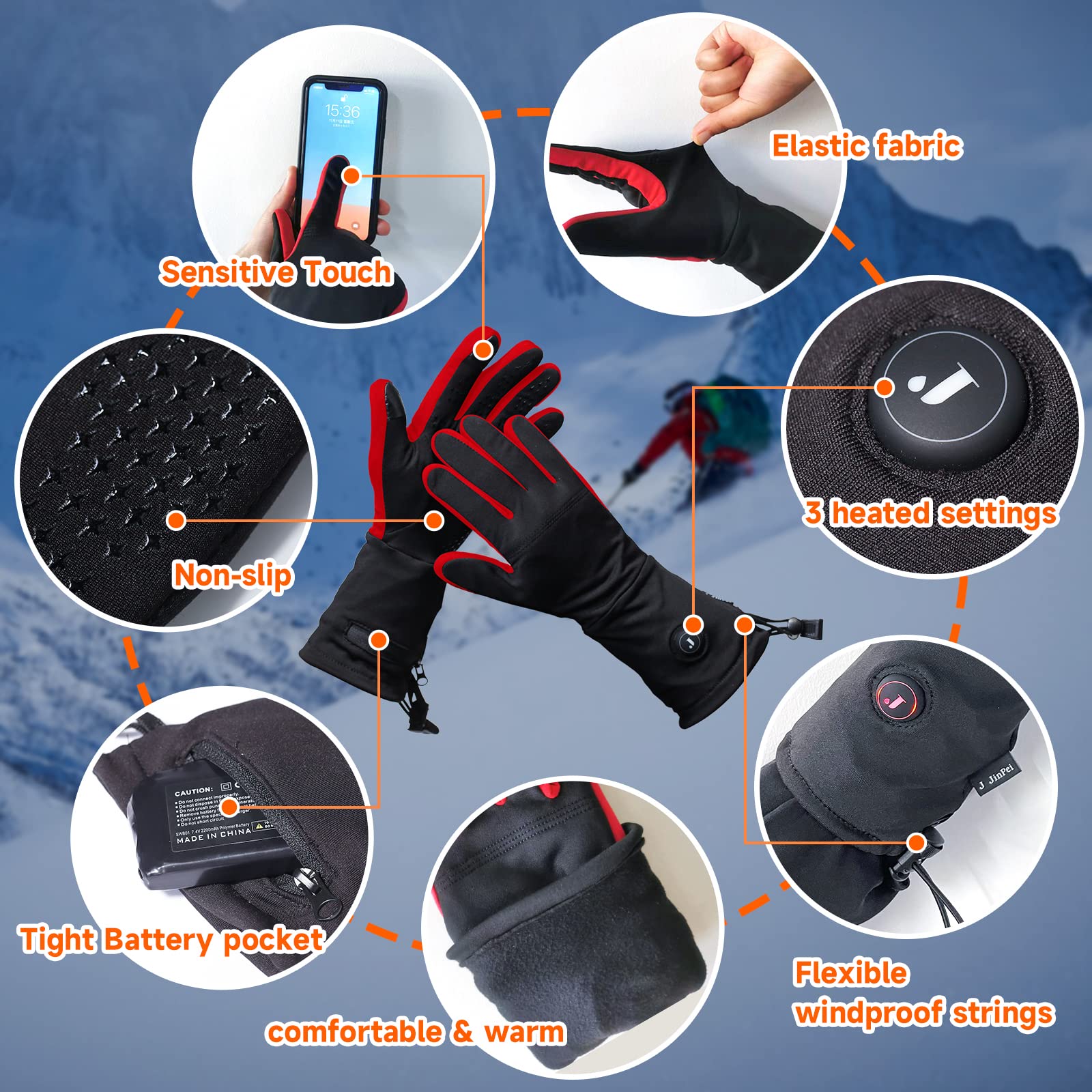 Rechargeable Electric Heated Gloves for Men & Women - Thin Winter Work Gloves for Arthritis, Raynaud's & Cold Weather - Ideal for Skiing, Snowboarding & Outdoor Activities (Red, XL)