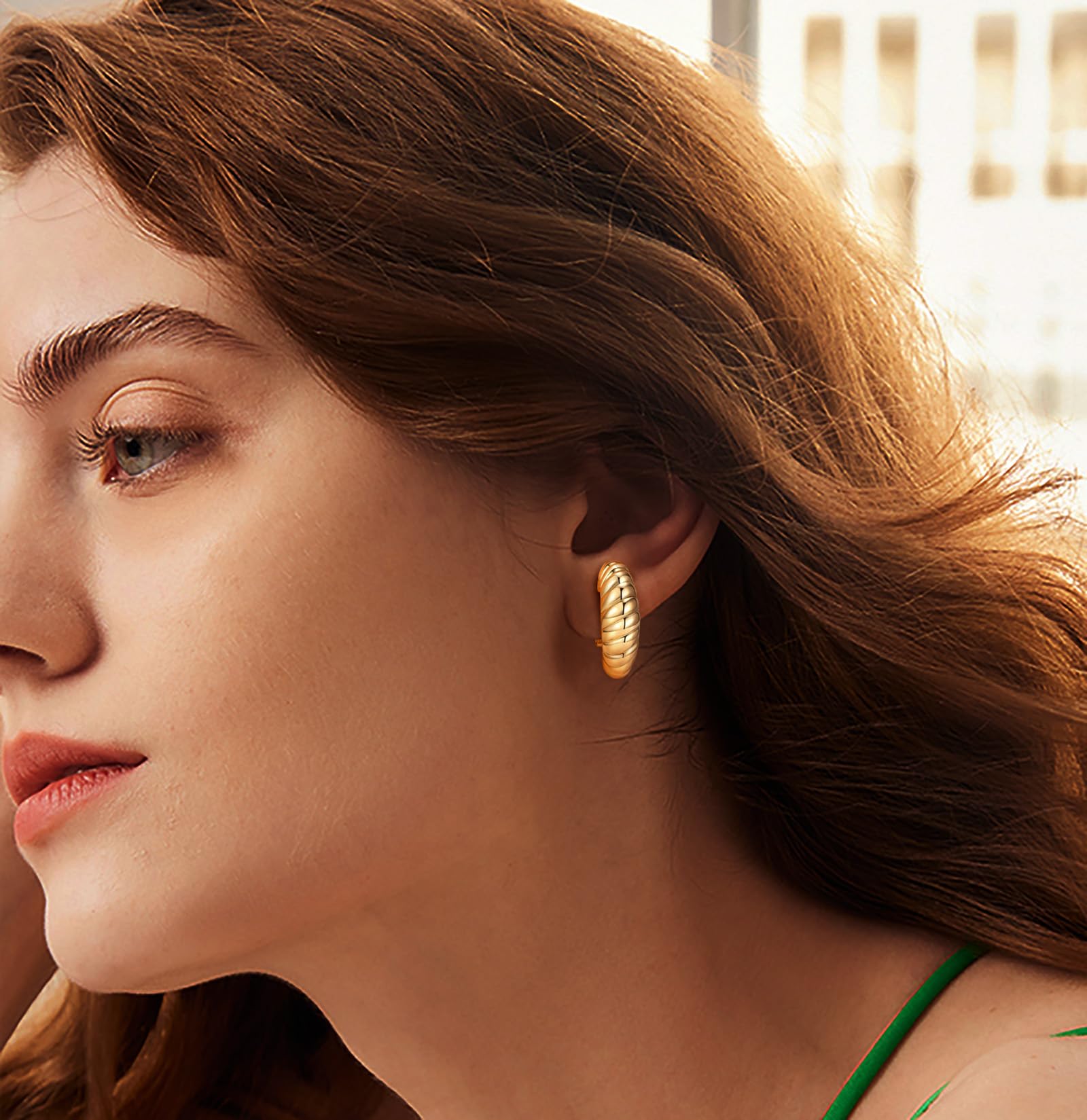WAINIS 14K Gold Tone Clip on Earrings for Women - Chunky Hoop Earrings Non-Pierced Fake Jewelry - Perfect for Parties, Weddings & Everyday Wear