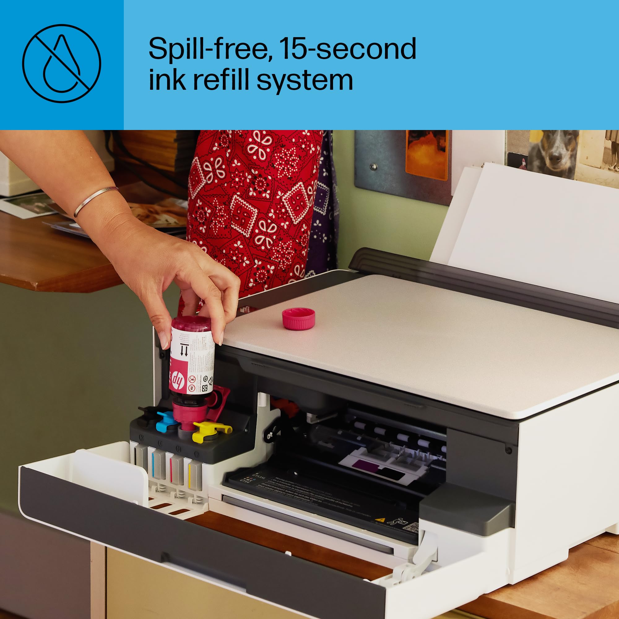 HP Smart Tank 5103 Wireless All-in-One Ink Tank Printer with 2 Years of Ink Supply & 100 Photo Papers - Print, Scan, Copy for Home Office | Refillable Ink System (5D1B2A) | Perfect for Remote Work, School Projects & Family Photo Printing