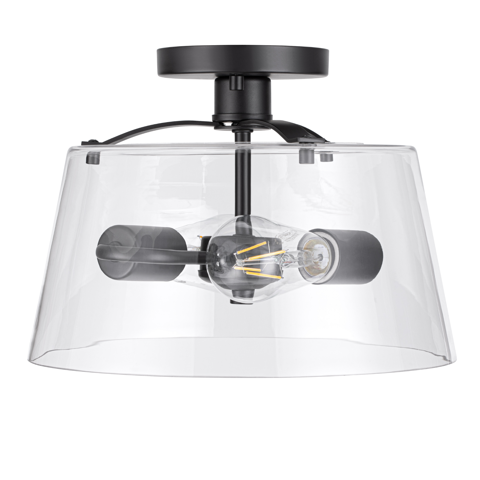 2-Light Fairendale Convertible Pendant/Semi-Flush Mount Ceiling Light Fixture - Matte Black with Clear Glass Shades - Perfect for Dining Room, Kitchen Island or Bedroom Lighting