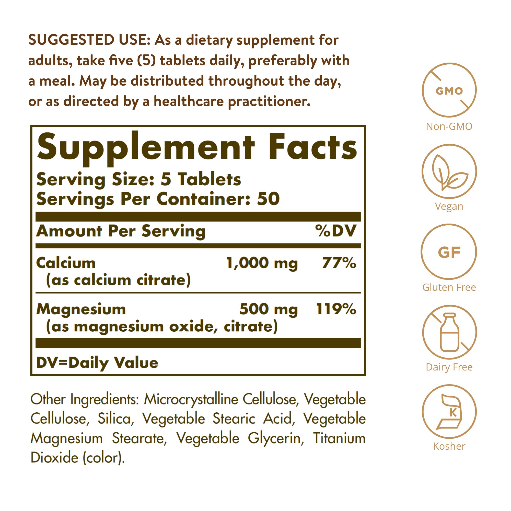 Solgar Calcium Magnesium Citrate 250 Tablets - Supports Healthy Bones, Teeth & Nervous System - Highly Absorbable Non-GMO Vegan Supplement - Gluten & Dairy Free - 50 Servings - Ideal for Bone Health & Muscle Recovery