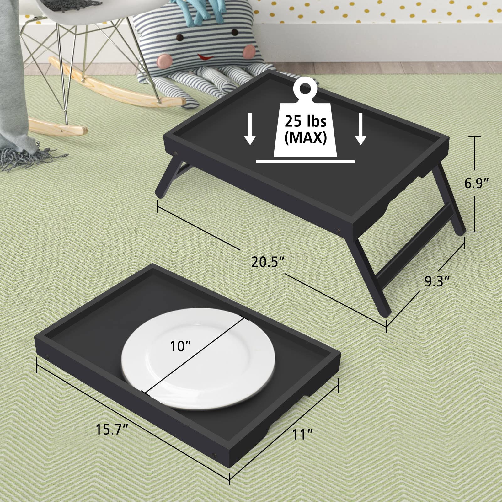 Artmeer Bamboo Bed Tray Table with Folding Legs - Portable Breakfast in Bed Tray, Laptop Computer Desk, Snack Table for Home, Office, and Dorm Use