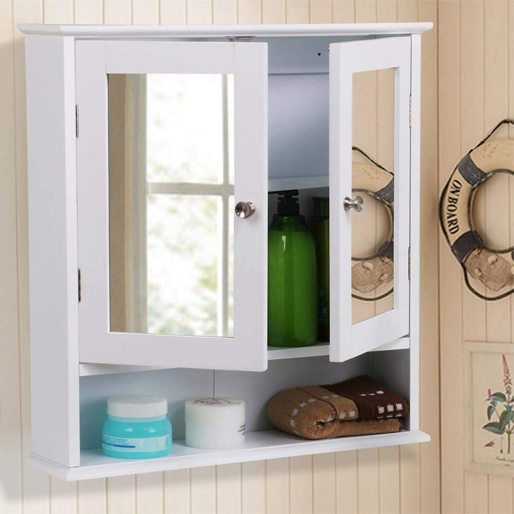 Adjustable Wooden Bathroom Wall Mirror Cabinet with Mounted Medicine Shelf - Space Saving Storage for Toiletries, Cosmetics & Essentials - Perfect for Bathroom, Vanity & Small Space Organization