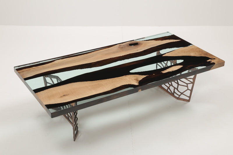 Handmade Custom Resin River Walnut Coffee Table - Modern Voronoi Design Collection for Living Room & Office Decor