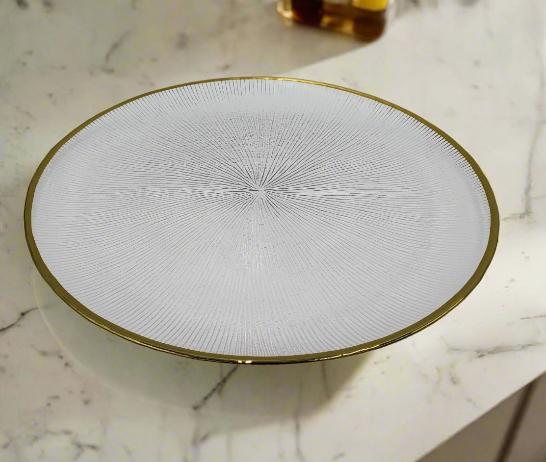 13-Piece Gold Rim Glass Plate Set - Elegant Round Dinner Plates for Parties, Weddings & Special Occasions