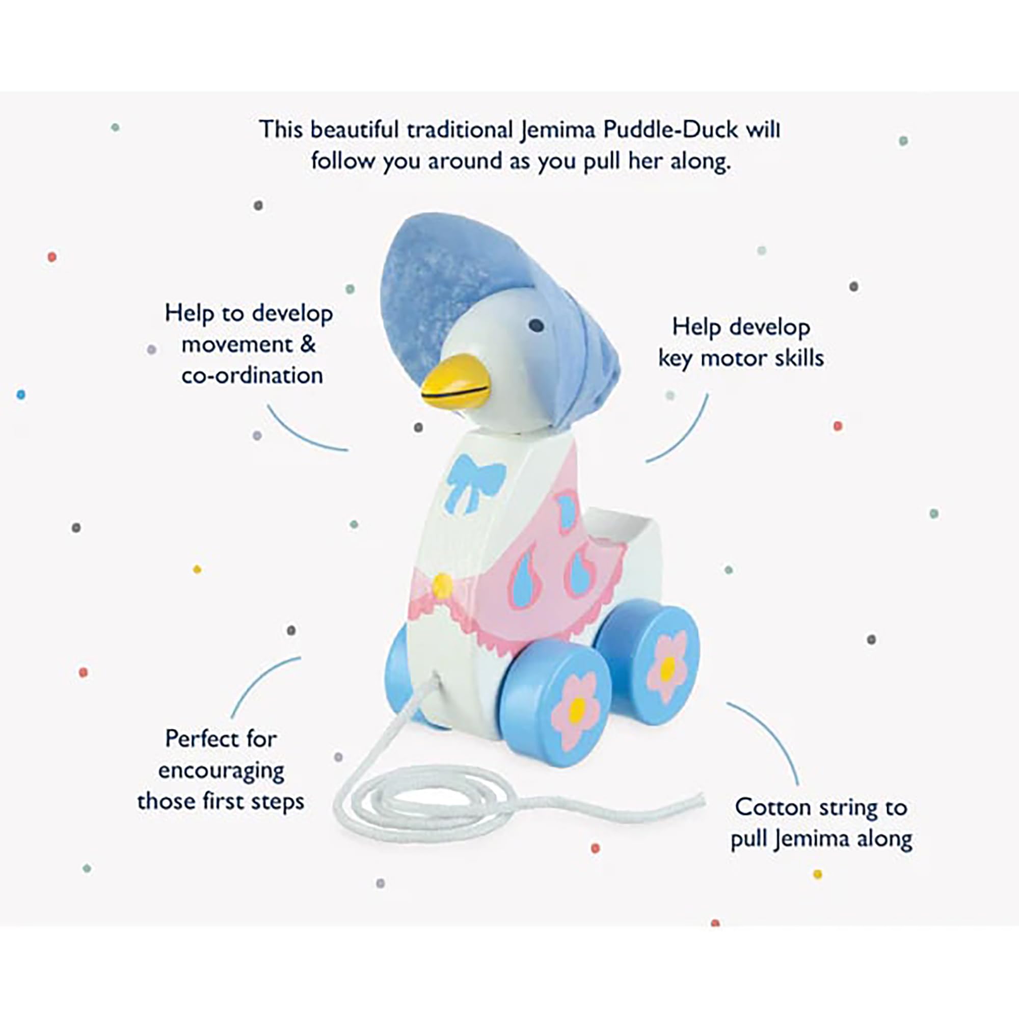 Orange Tree Toys Wooden Jemima Puddleduck Pull Along Duck - Classic Wooden Pull Toy for Toddlers, Perfect for Early Learning & Imaginative Play (Beatrix Potter Inspired)